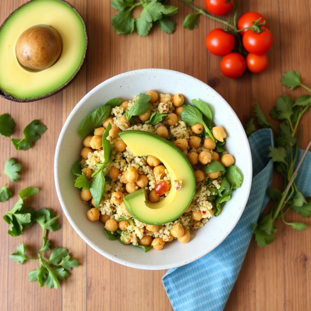 Organic Quinoa Salad with Avocado and Chickpeas