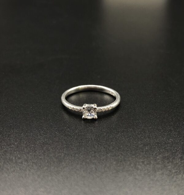 Pure Silver Thin Ring with Zirconia